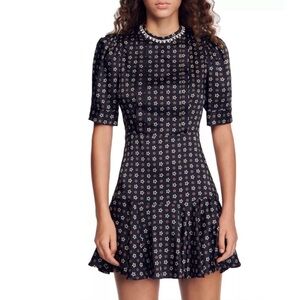 Sandro Mardi Embellished Ruffled Hem Dress